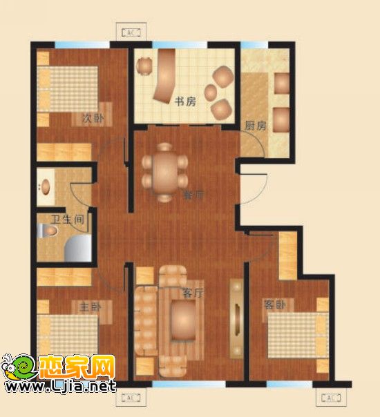 120平米四室一厅平面图,120平方四室一厅平面图 四室二厅一卫 120平米