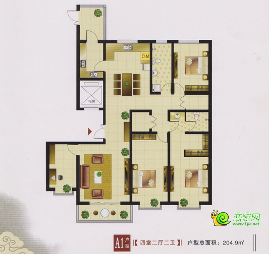 左岸枫桥1#楼楼王204.9㎡户型图