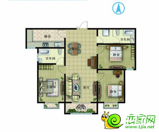 現(xiàn)代奧城116㎡中間套戶型點評