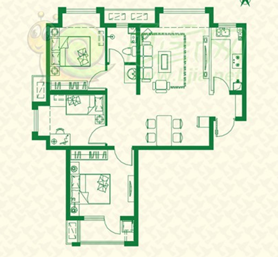 龍貓點評：阿爾卡迪亞98.39三室兩廳一衛(wèi)團購戶型