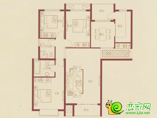 龍貓點(diǎn)評(píng)：順田君邑135㎡三室兩廳兩衛(wèi)戶型點(diǎn)評(píng)