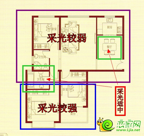 顺田君邑133㎡户型采光分析