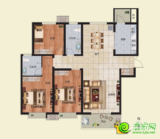 宜家花园144平米三室两厅两卫