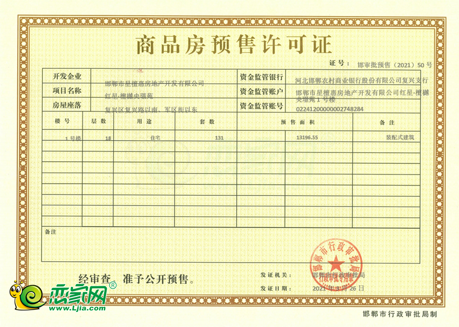 1號(hào)樓預(yù)售證