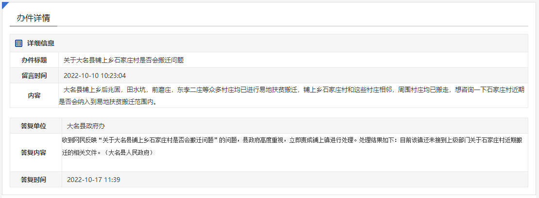 關(guān)于大名縣鋪上鄉(xiāng)石家莊村是否會異地搬遷問題