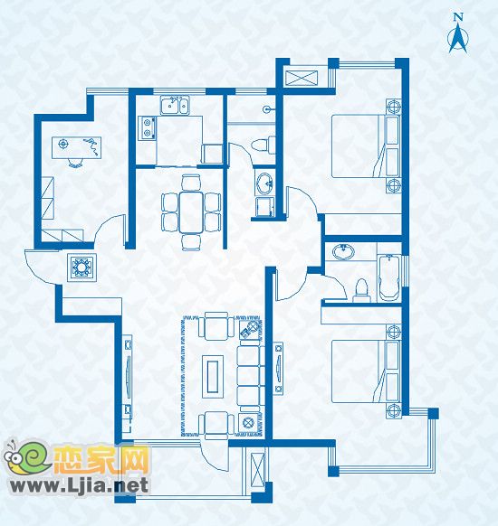 建筑面积约:96-100平米 三室二厅一卫 户型分析:该户型是原1期碧水湾3