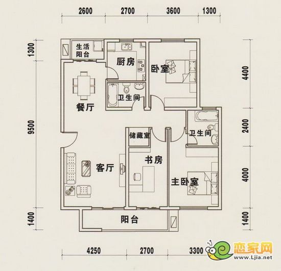 金世紀花園6#樓 三室兩廳兩衛 面積約137.05平米