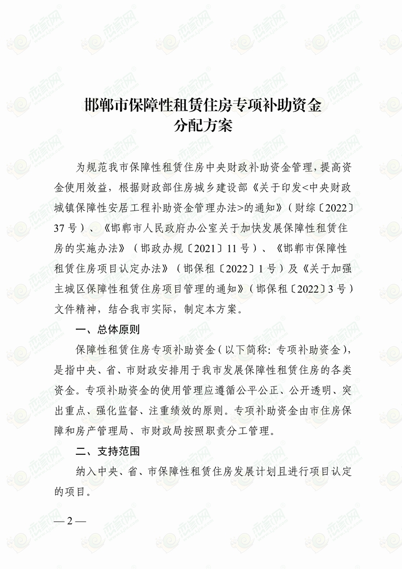 邯鄲市保障性租賃住房專項補助資金分配方案