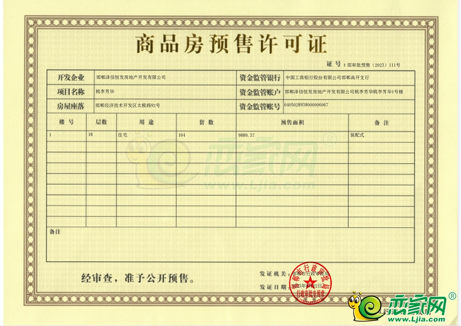 1號樓預(yù)售證