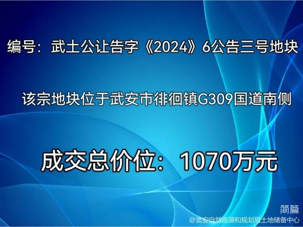 武安成功出讓五宗國(guó)有建設(shè)用地使用權(quán)，成交總價(jià)1.946億元。