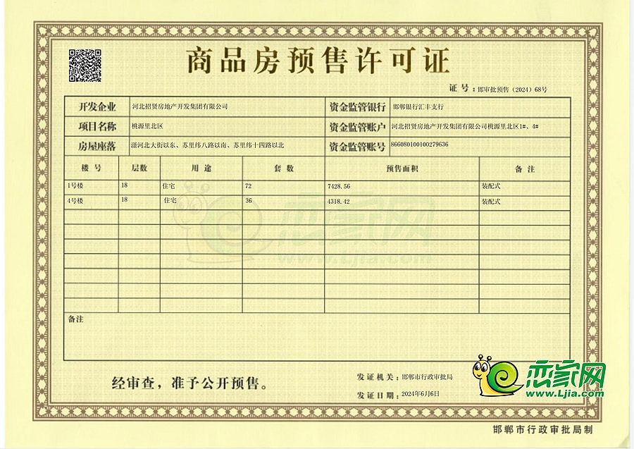 1號樓、4號樓預(yù)售證