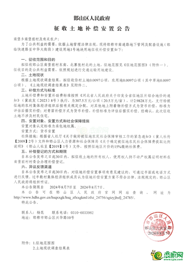 補償14482萬元，邯山區(qū)征地927畝用于交通運輸?shù)冉ㄔO(shè)！