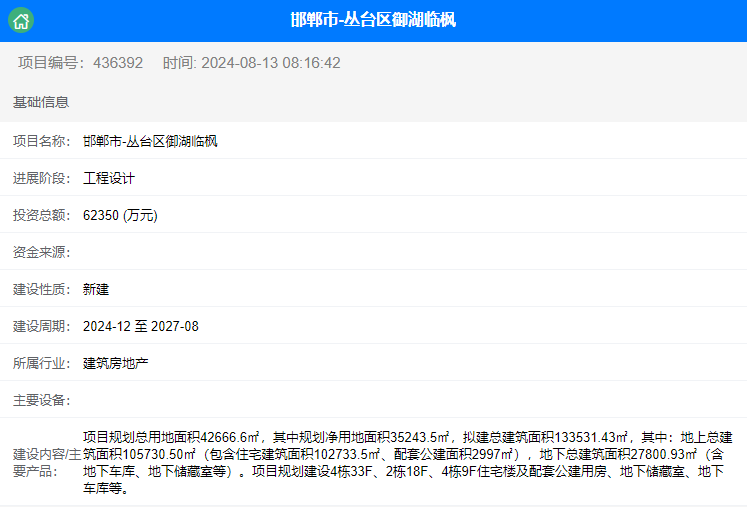 叢臺區(qū)御湖臨楓項(xiàng)目擬建設(shè)10棟樓，包含高層、小高層和洋房