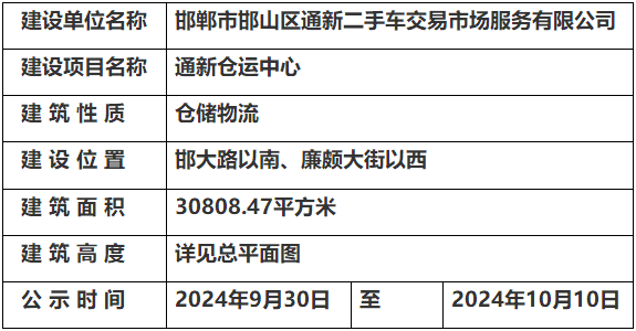 關(guān)于邯鄲通新倉運中心項目的規(guī)劃公示