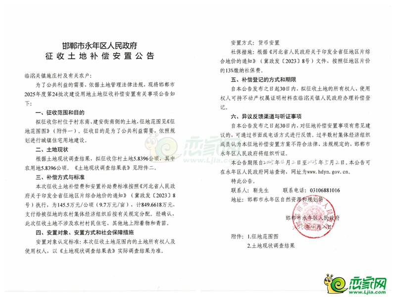 補(bǔ)償877萬(wàn)元，永年征地90畝用于城鎮(zhèn)住宅用地建設(shè)！